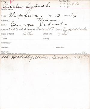 Charles Lydick Student Information Card Charles Lydick Student Information Card