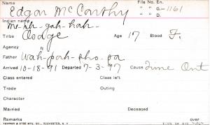 Edgar McCarthy (Me-ih-gah-hah) Student Information Card