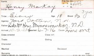 Henry McKay Student Information Card