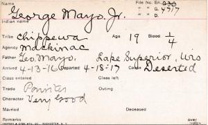 George H. Mayo Student Information Card