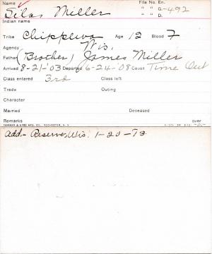 Silas Miller Student Information Card