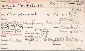 Frank Mitchell Student Information Card
