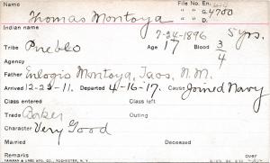 Thomas Montoya Student Information Card