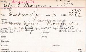 Alfred Morgan Student Information Card