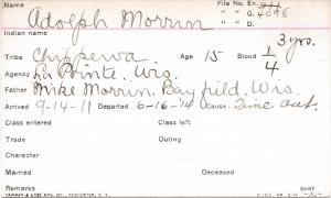 Adolph Morrin Student Information Card