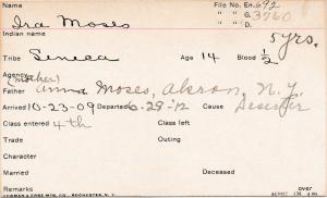 Ira Moses Student Information Card