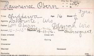 Lawrence Obern Student Information Card