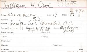 William H. Owl Student Information Card