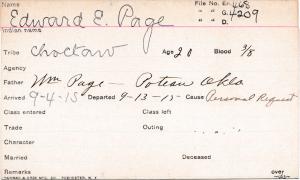 Edward E. Page Student Information Card