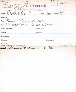 George Paisano (Shoiqua) Student Information Card