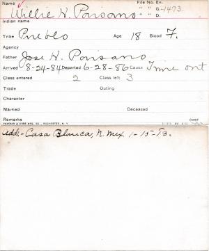 Willie H. Paisano Student Information Card