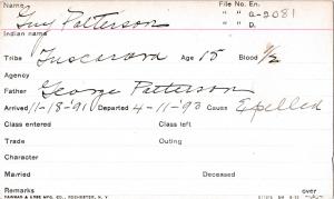 Guy Patterson Student Information Card
