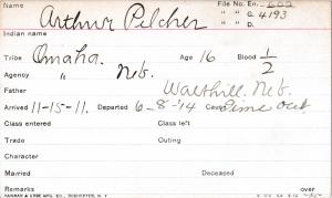 Arthur Pilcher Student Information Card