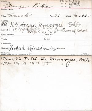 George Pike Student Information Card
