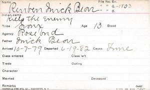 Reuben Quick Bear (Kills the Enemy) Student Information Card Reuben Quick Bear (Kills the Enemy) Student Information Card
