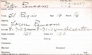 Peter Ransom Student Information Card