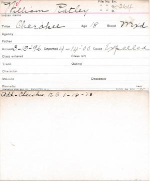 William Ratley Student Information Card