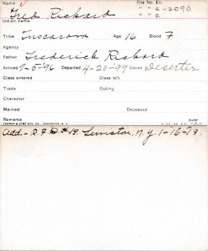 Fred Richard Student Information Card