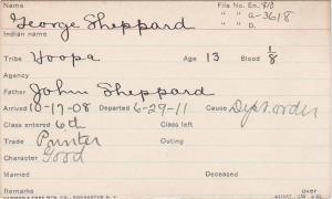 George Shepperd Student Information Card