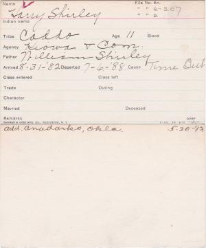 Harry Shirley Student Information Card