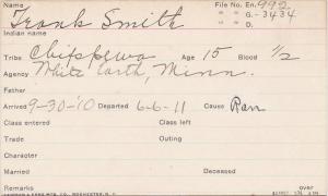 Frank Smith Student Information Card