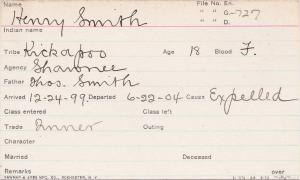 Henry Smith Student Information Card