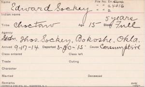 Edward Sockey Student Information Card