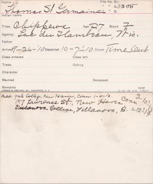 Thomas St. Germaine Student Information Card