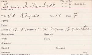 Louis I. Tarbell Student Information Card