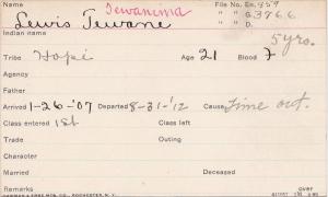 Lewis Tewanima Student Information Card Lewis Tewanima Student Information Card