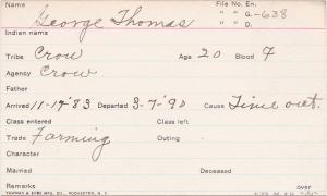 George Thomas Student Information Card