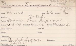 Norman Thompson Student Information Card