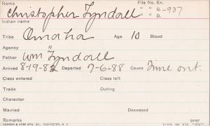 Christopher Tyndall Student Information Card