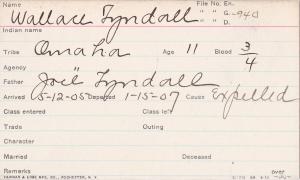 Wallace Tyndall Student Information Card
