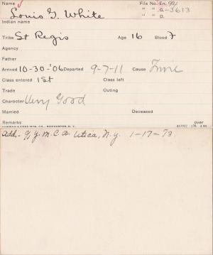 Louis G. White Student Information Card