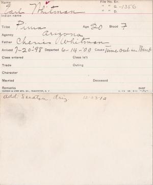 Earl Whitman Student Information Card