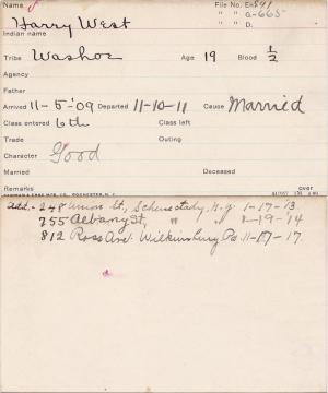 Harry West Student Information Card