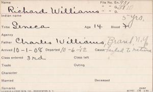 Richard Williams Student Information Card
