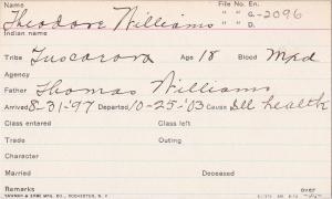 Theodore Williams Student Information Card