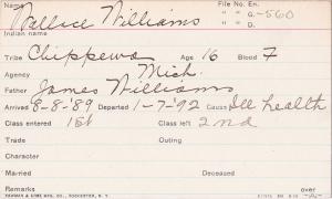 Wallace Williams Student Information Card