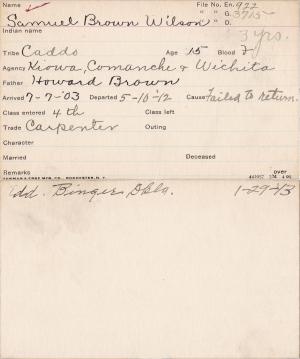 Samuel B. Wilson Student Information Card Samuel B. Wilson Student Information Card