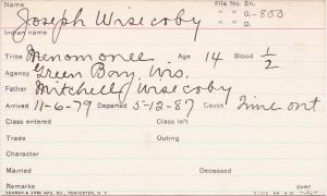 Joseph Wisecoby Student Information Card