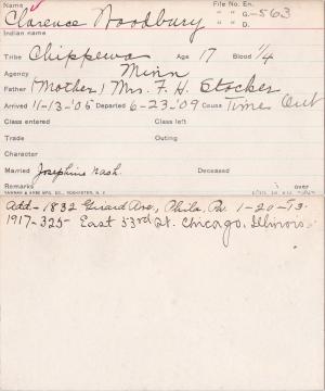 Clarence Woodbury Student Information Card