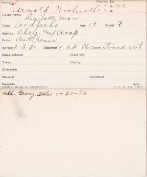 Arnold Woolworth (Big Tall Man) Student Information Card