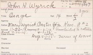 John H. Wyrick Student Information Card