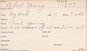 Robert Young Student Information Card
