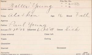 Walter Young Student Information Card