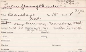 Lester Youngthunder Student Information Card