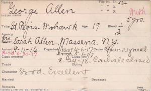 George Allen Student Information Card