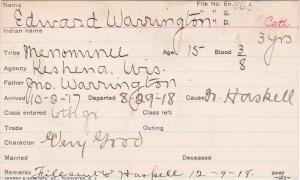 Edward Warrington Student Information Card